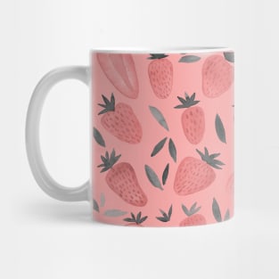 Watercolor strawberries pattern - dusty pink on  pink background Mug